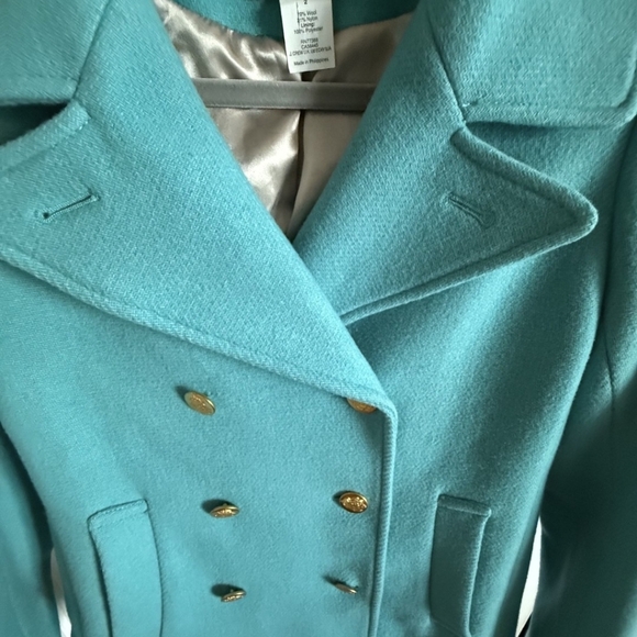 J. Crew Women's Double-Breasted Aquamarine Blue Pea Coat - Picture 11 of 12